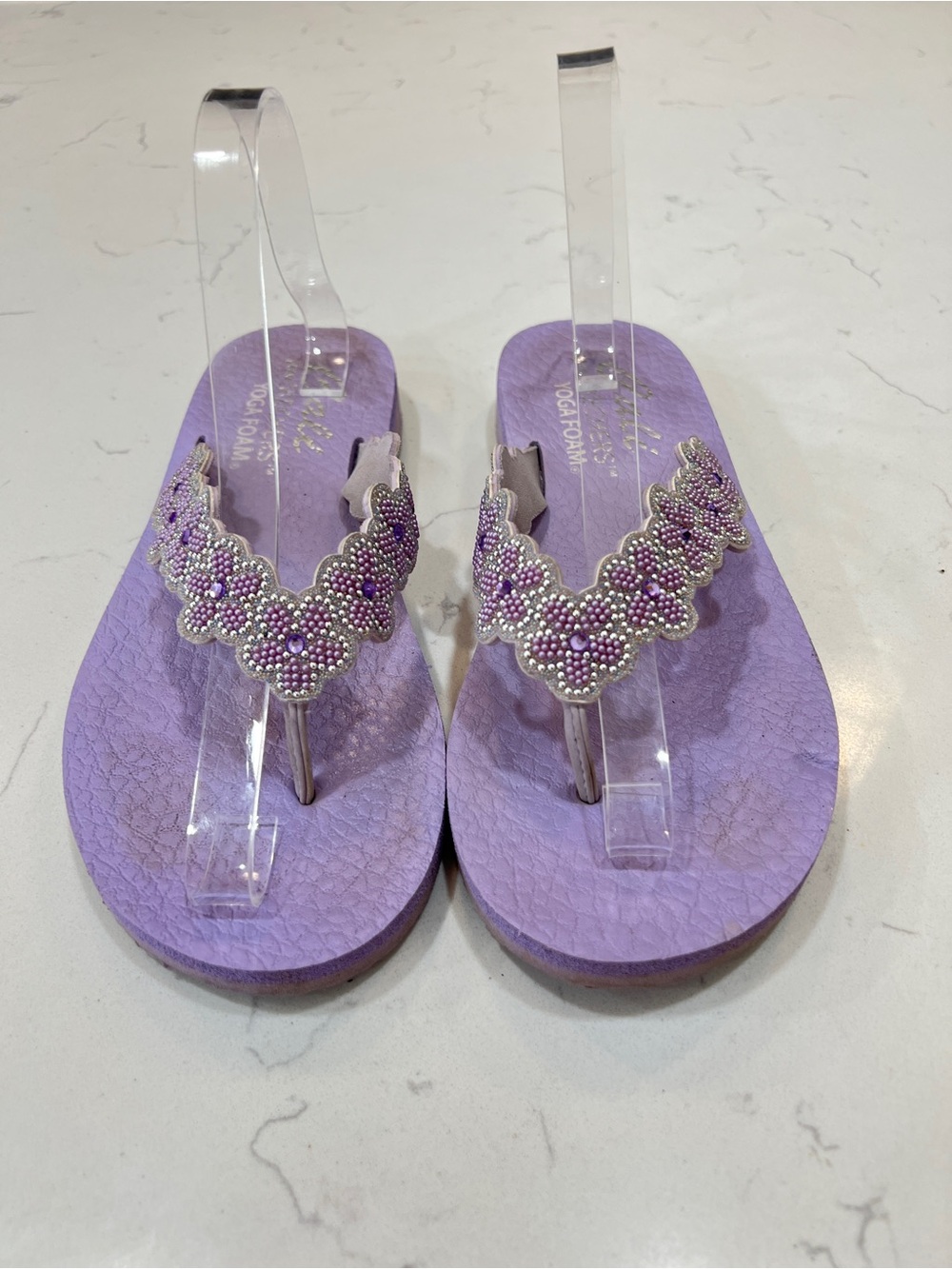 Skechers Cali Women 8.5 Violet Bejeweled Wedge Flip Flop Sandal yoga Foam sole - Picture 13 of 13